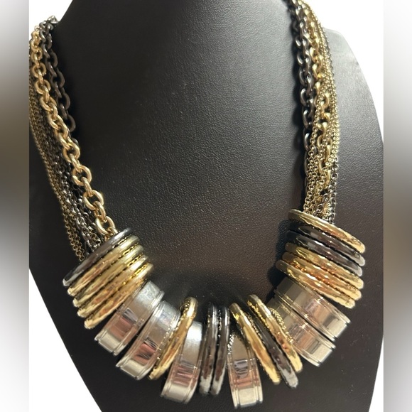 Elegant Gold and Silver, Gunmetal Rings and chains Necklace, Vintage - Picture 2 of 3